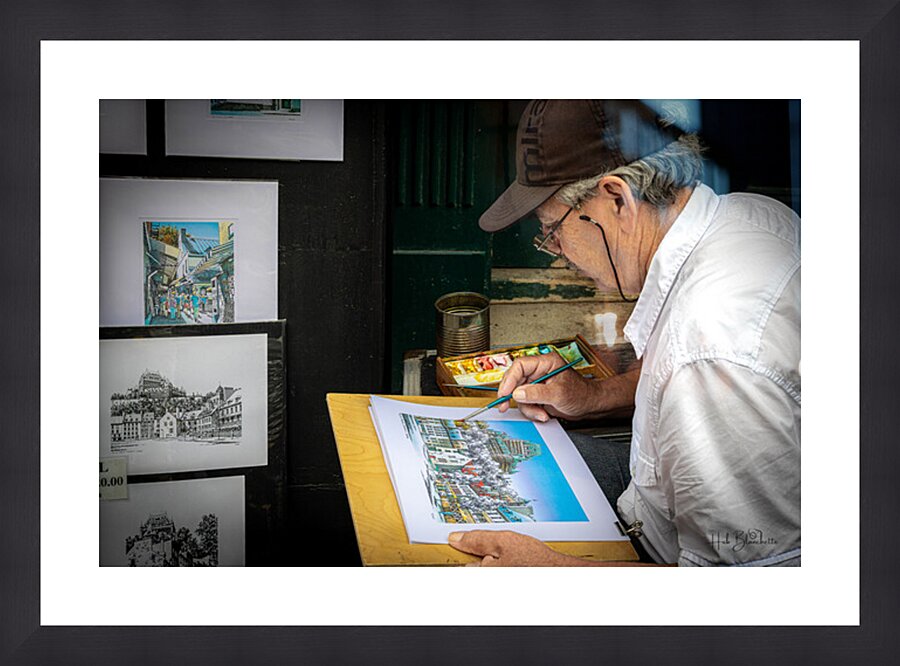 Artist On The Rue Du Tresor In Old Quebec Canada Picture Frame Printing