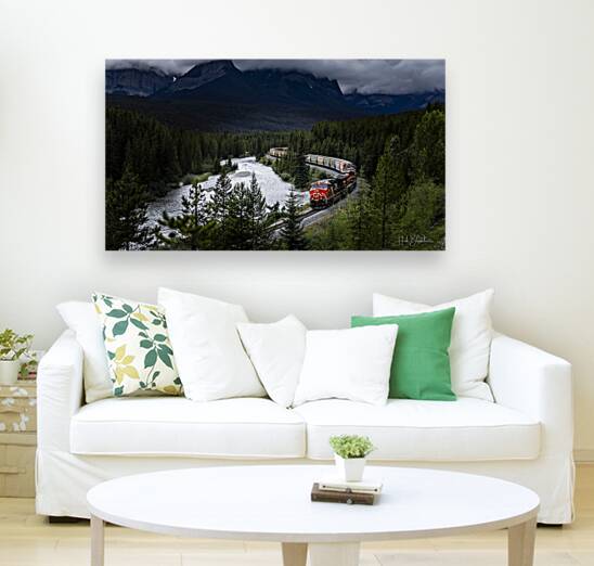 CN Train At Morants Curve In Lake Louise Alberta Canada Reproduction