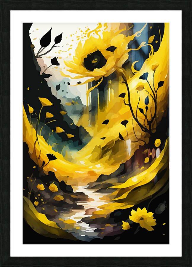 Yellow Flowers Fantasy Landscape   Picture Frame print