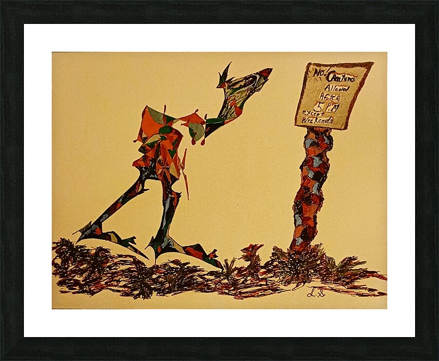 20221127 181637 creature reading sign Picture Frame print