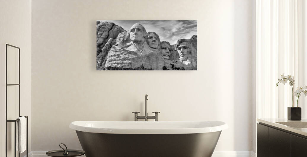 Mount Rushmore 2x1 Black and White by WorldHQPhotos