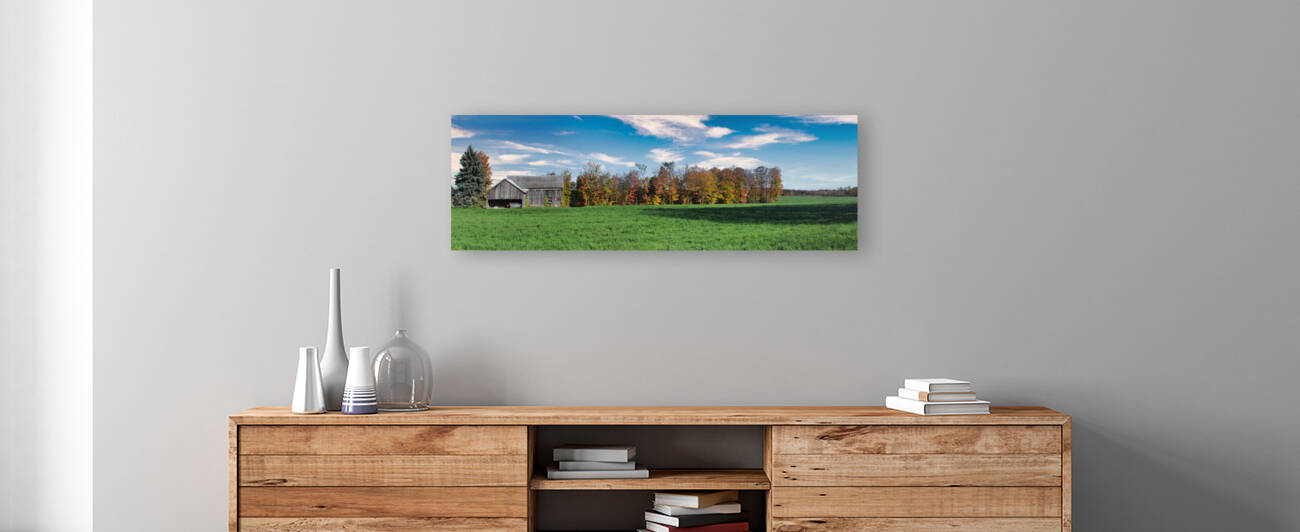 Old Wooden Barn and Green Pasture 3x1 by WorldHQPhotos