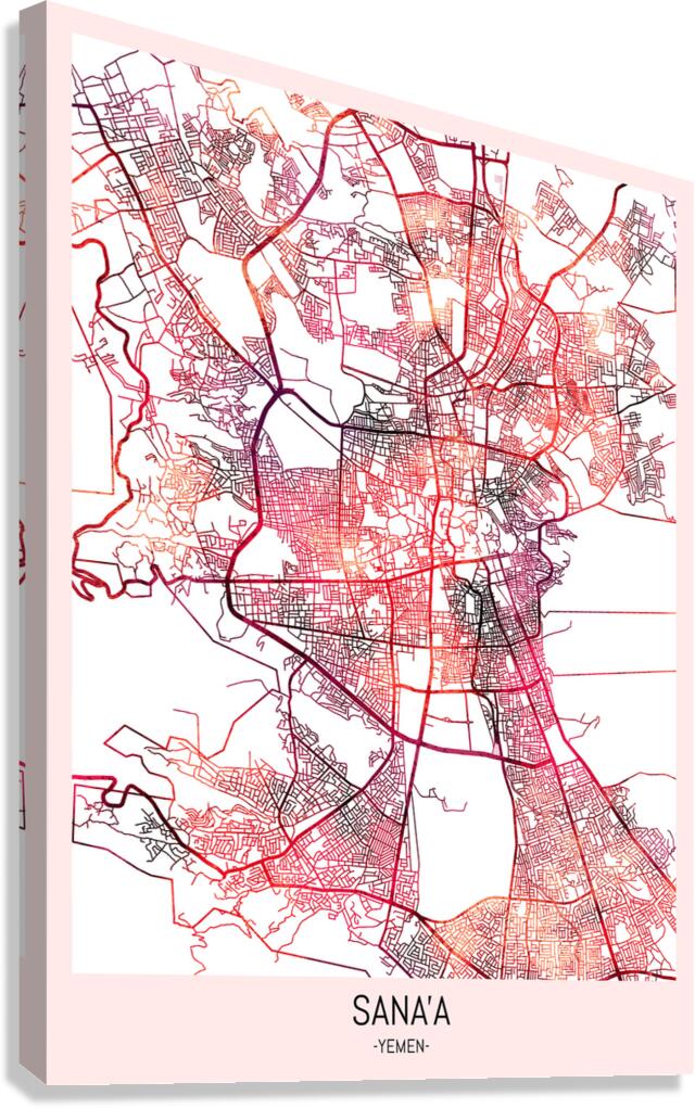 Sanaa City Downtown Street Map Canvas Print