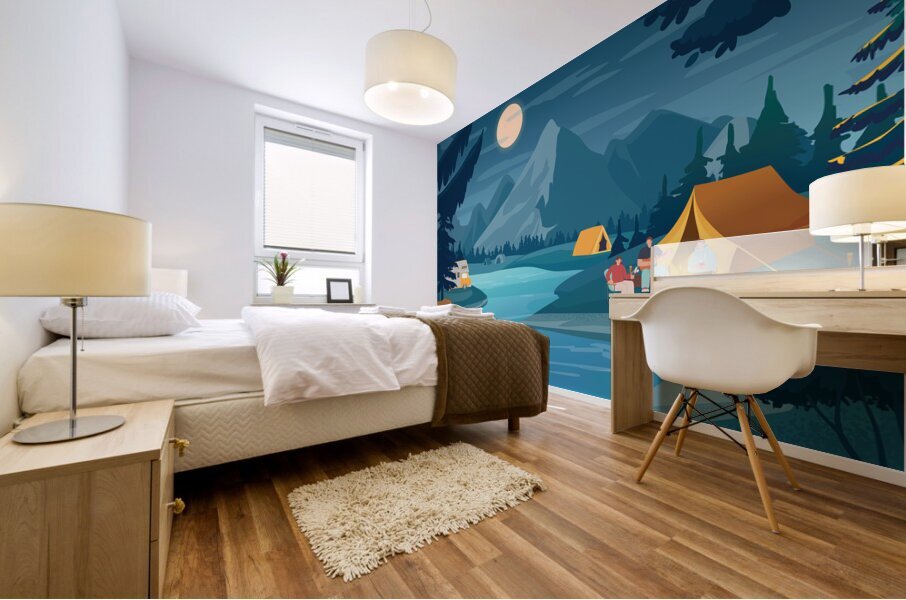 Mountain night camping Mural print