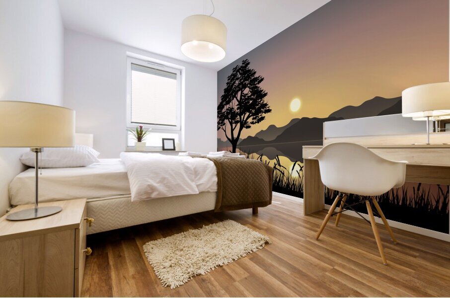 Sunset over mountains Mural print