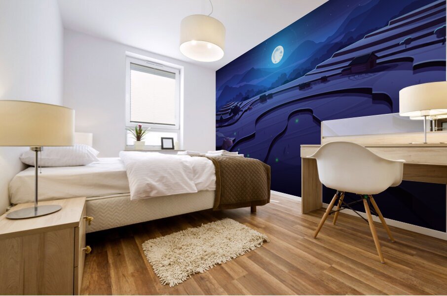 Night rice field Mural print