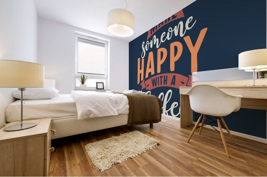 Happy with a coffee   Mural print