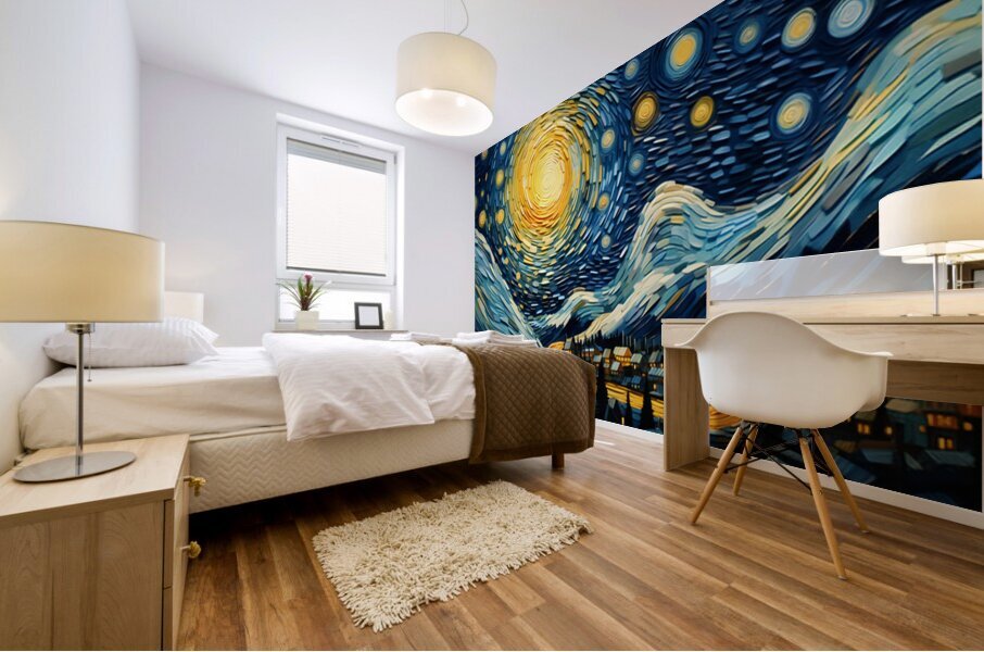 Cityscape with Moonlight Mural print