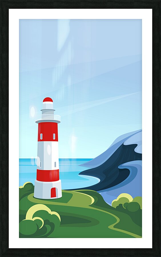 Seascapes with lighthouse  c Picture Frame print