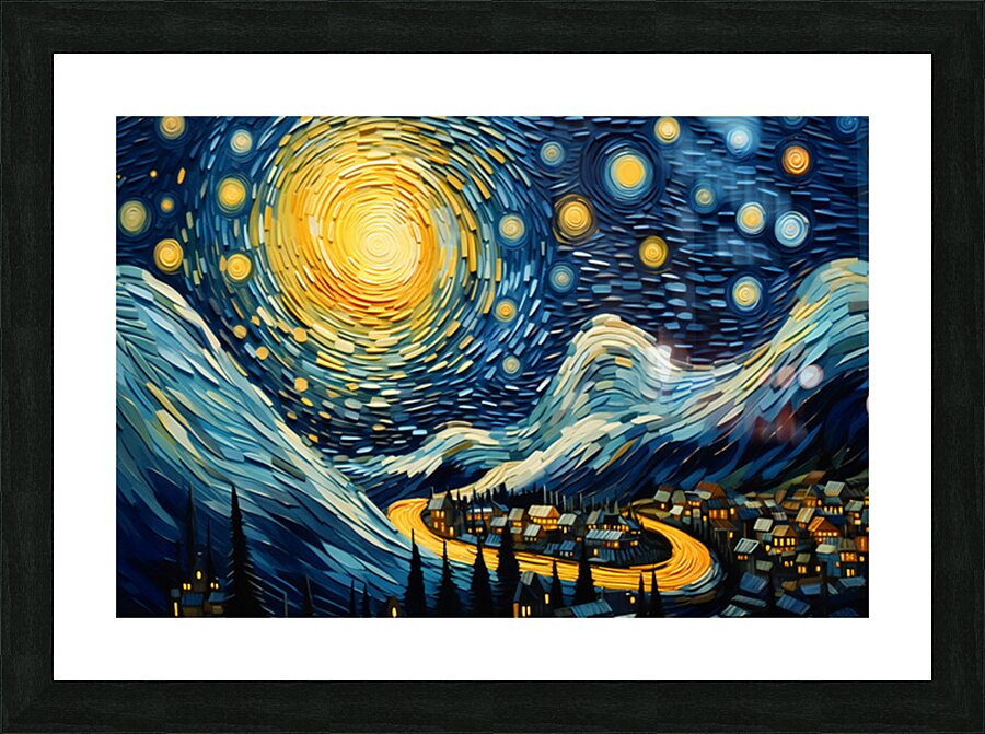 Cityscape with Moonlight Picture Frame print