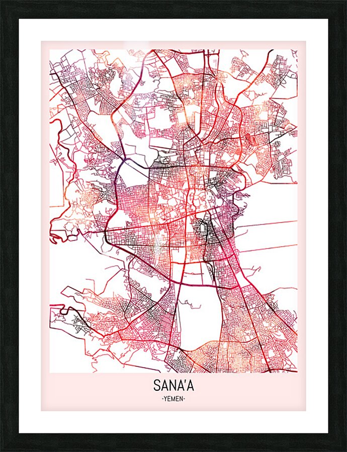 Sanaa City Downtown Street Map Picture Frame print