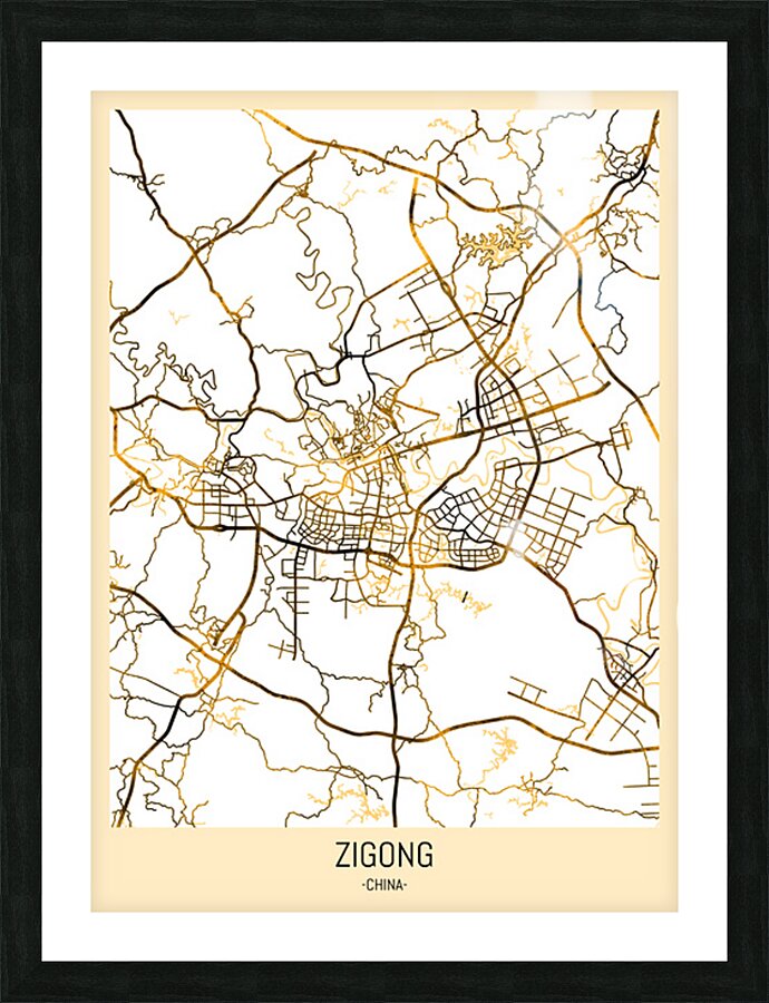 Zigong China City Map Picture Frame print