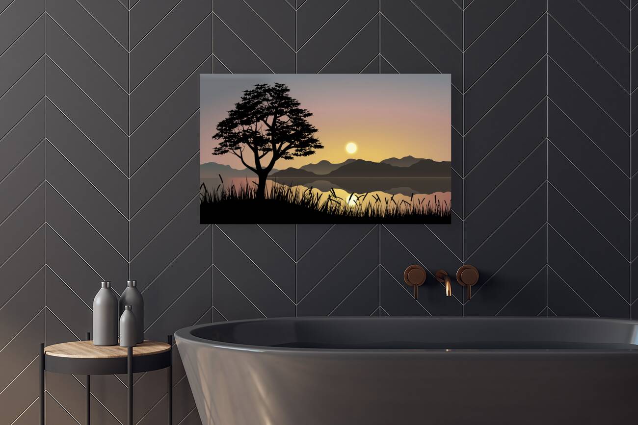 Sunset over mountains Reproduction