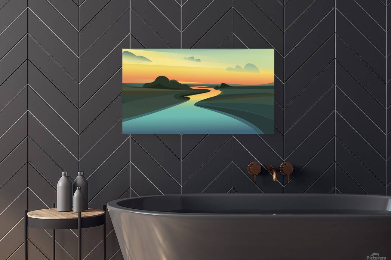  Beautiful River landscape b Reproduction