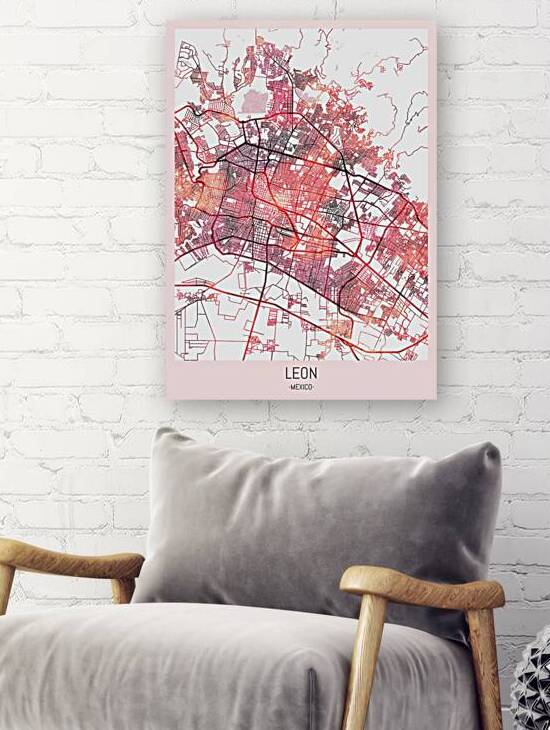 Leon Mexico City Downtown Street Map by Point Art
