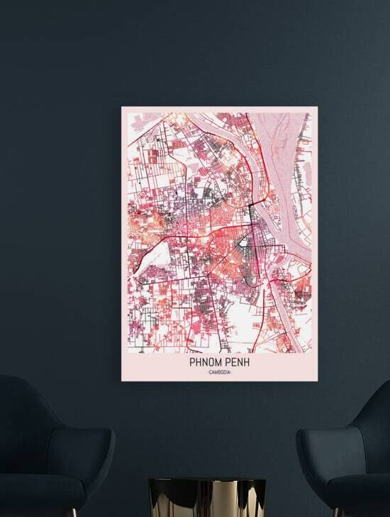 Phnom Penh Cambodia City Downtown Street Map by Point Art