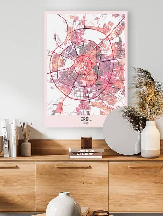 Erbil Iraq City Downtown Street Map by Point Art
