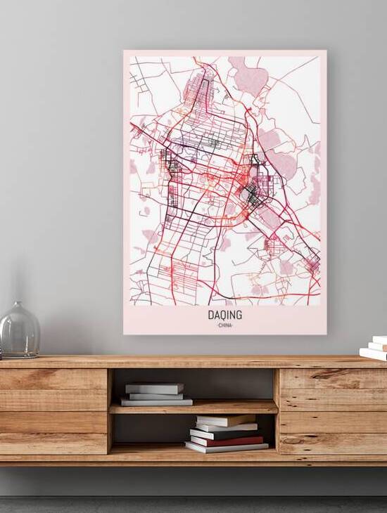 Daqing China City Downtown Street Map by Point Art