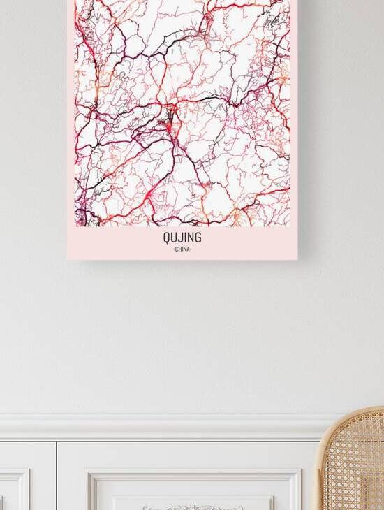 Qujing China City Downtown Street Map by Point Art