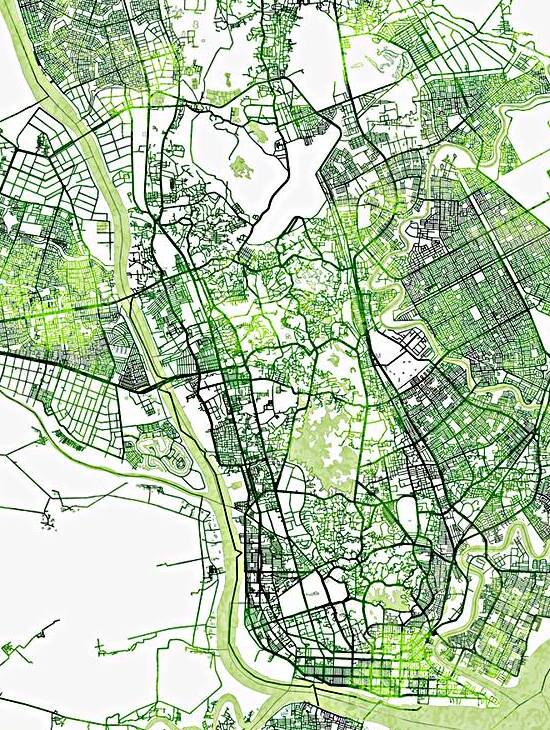 Yangon Myanmar City Map by Point Art