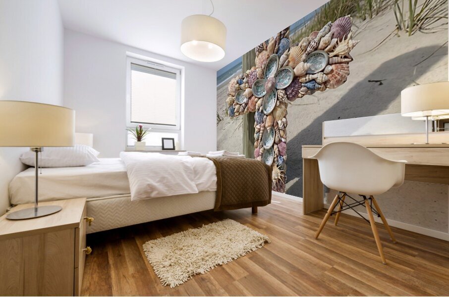 Seashell Cross on Beach Mural print