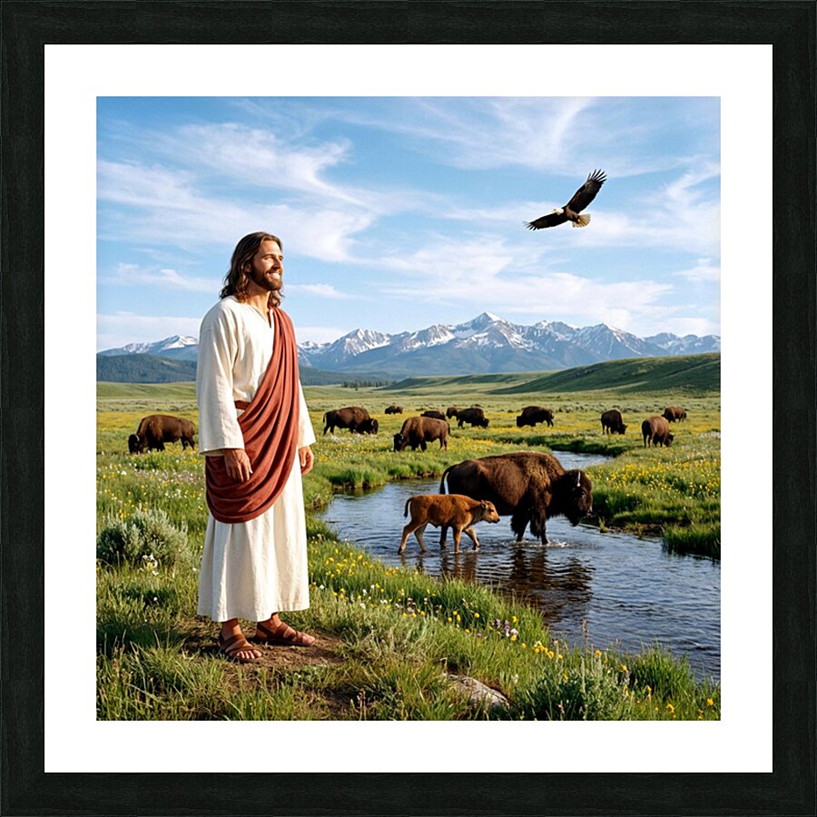 Jesus with American Bison Picture Frame print