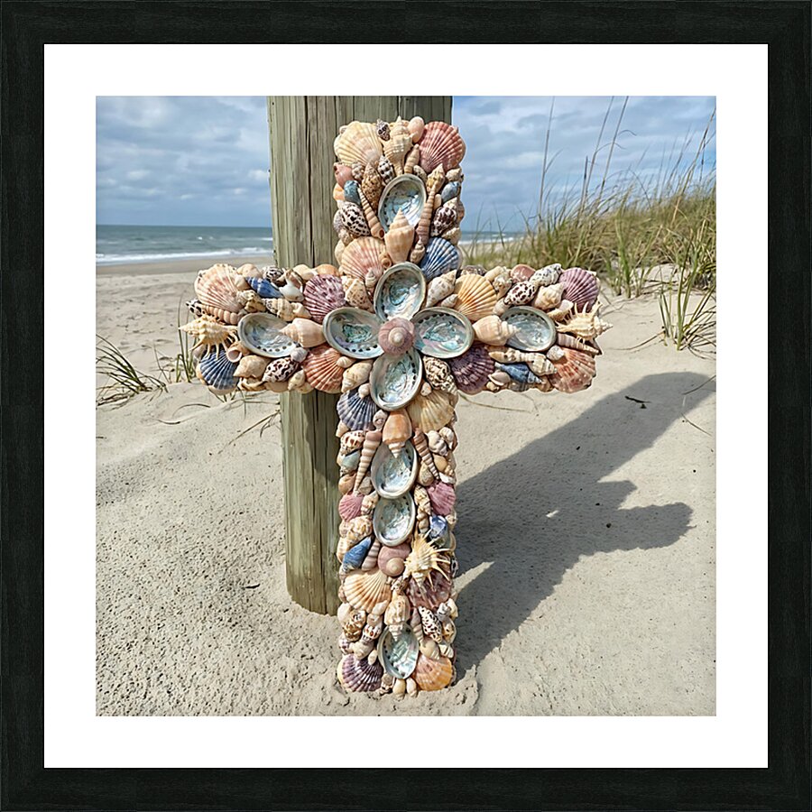 Seashell Cross on Beach Picture Frame print