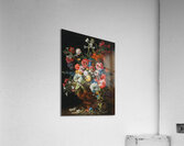 Carnations. Lillies. Nigellas and other flowers in a decorative terracotta vase on a stone ledge by Abraham Brueghel [1631–1697] Acrylic Print