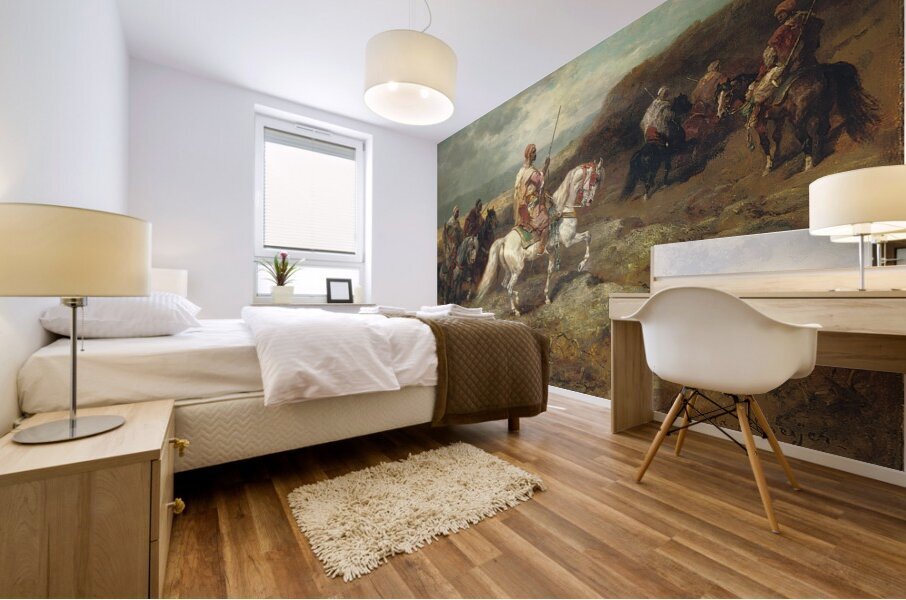 Arab Warriors On A Rocky Hillside by Adolf Schreyer [1828–1899] Mural print