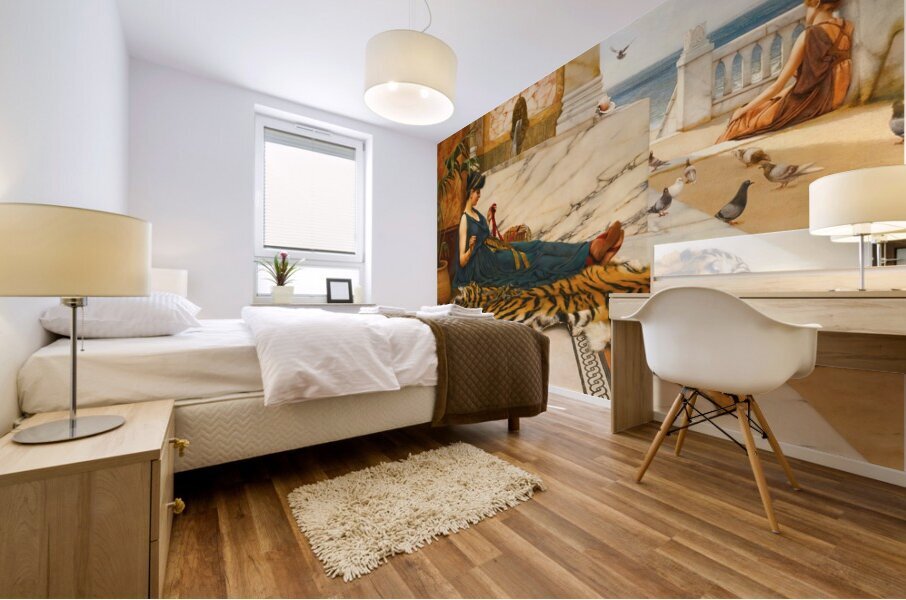 The Tigerskin [Sewing Girl] [1889] by John William Godward [1861–1922] Mural print