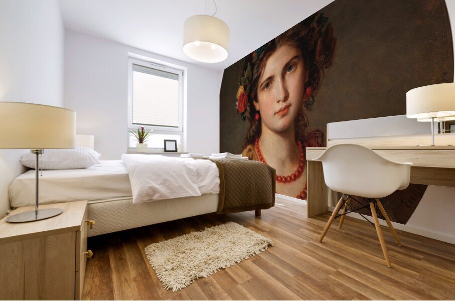 Portrait of a Girl with Wreath of Roses in her Hair and Leopard Skin by Eugen Felix [1837–1906] Mural print