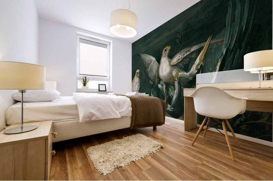 Weiße Jagdfalken Mit Einem Fischreiher [1748] by Philipp Ferdinand de Hamilton [ca. 1664–1750] Mural print