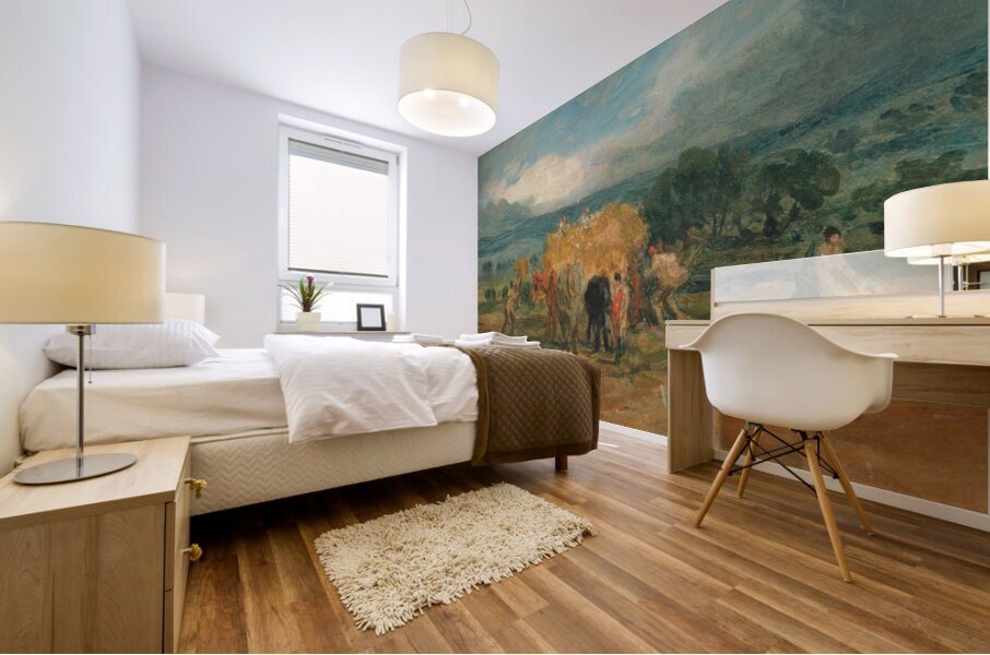 A Harvest Scene with Workers Loading Hay on to a Farm Wagon [ca. 1800] by James Ward [1769–1859] Mural print