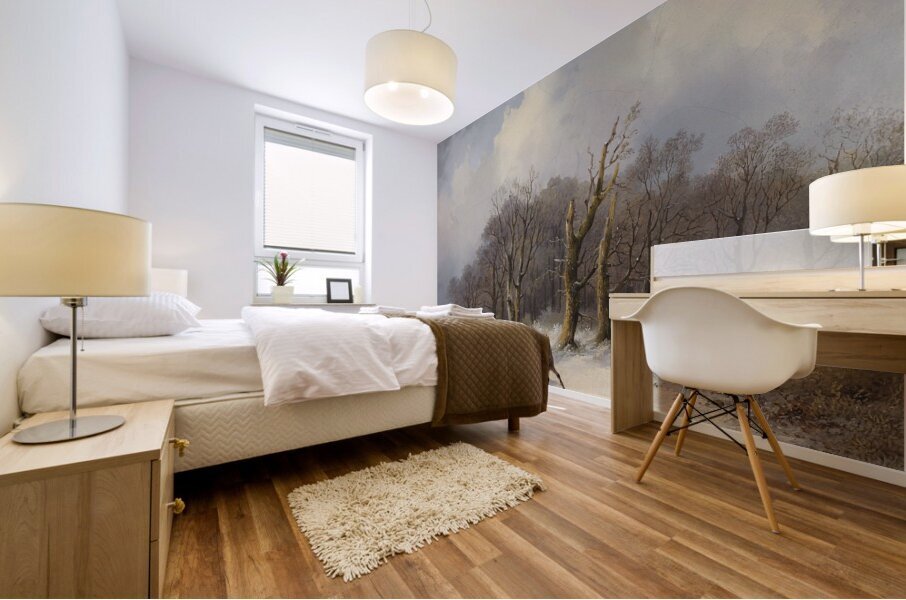 Winterlandschaft mit Pferdeschlitten by Remigius Adrianus van Haanen [1812–1894] Mural print