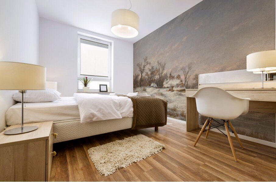 Winter landscape with decorative figures [1890] by Remigius Adrianus van Haanen [1812–1894] Mural print