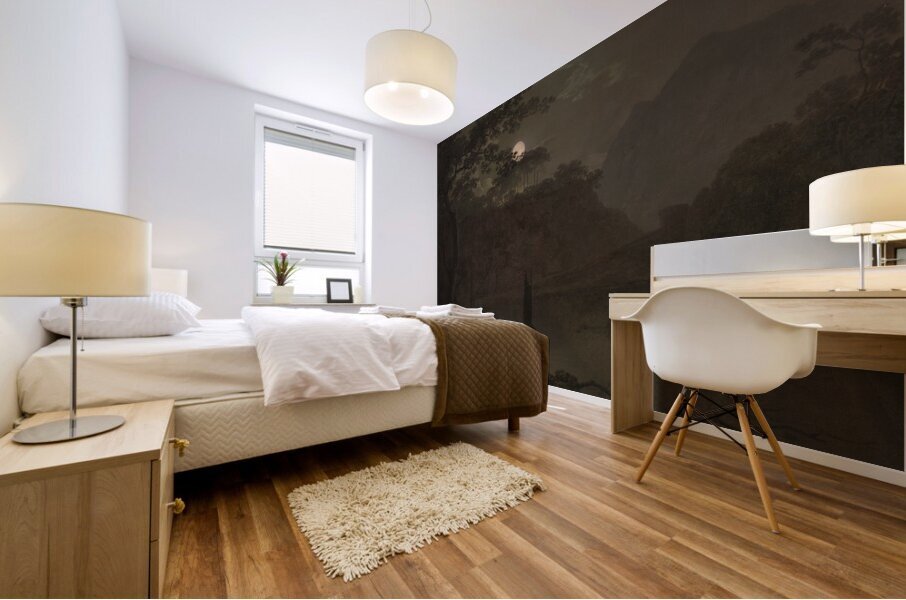 A Lake by Moonlight by Joseph Wright of Derby [1734–1797] Mural print