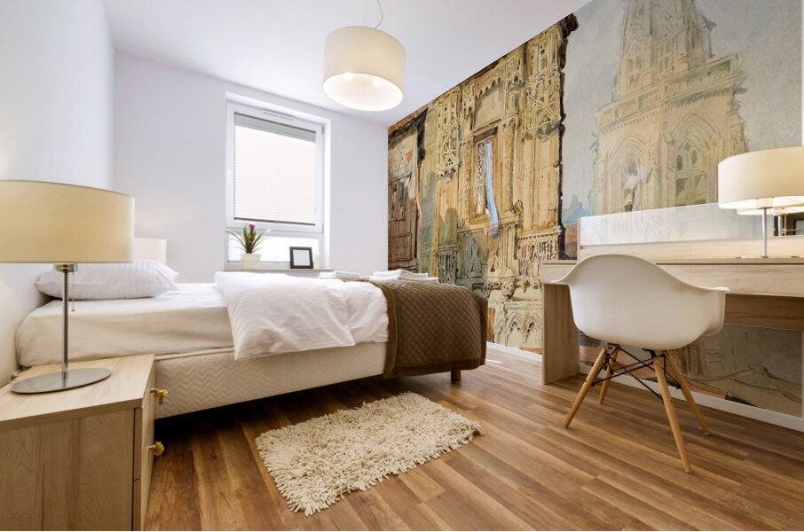 Marketplace at Bruges by Samuel Prout [1783–1852] Mural print