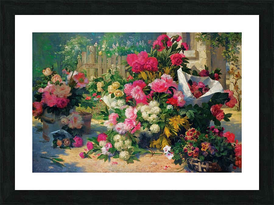 Flower Baskets And Flower Pots In A Garden [1887] by Alfred Petit [–1895] Picture Frame print