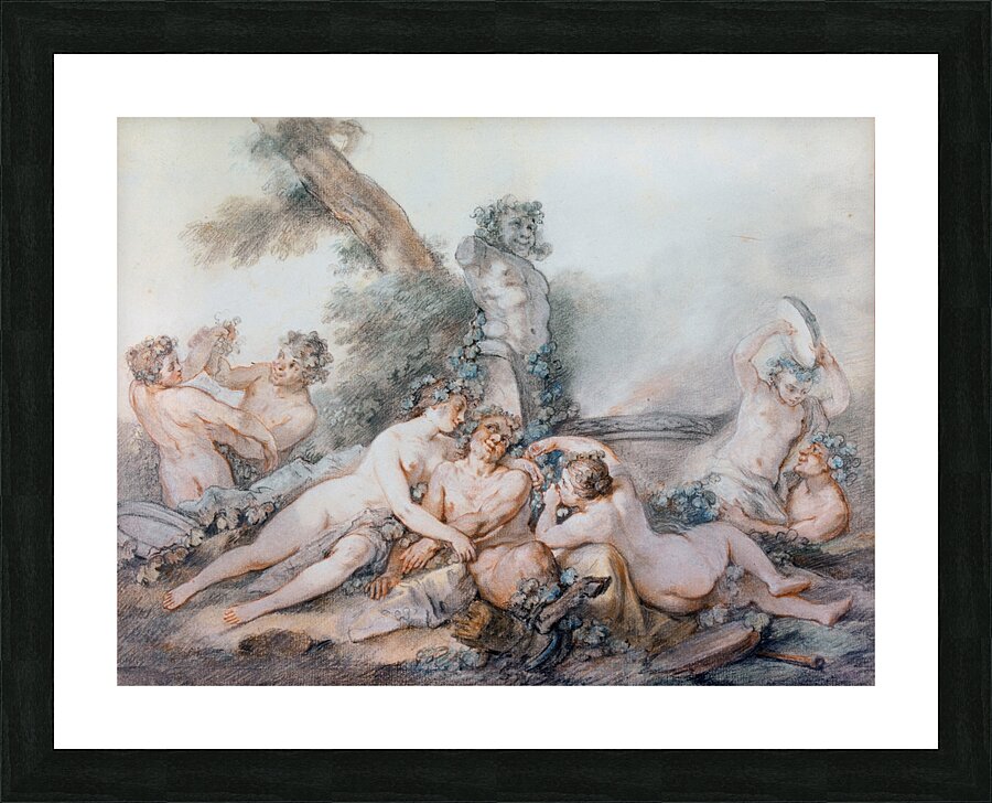 Nymphes et Satyres auprès d’un terme de Bacchus [18th century] by Jacques–Philippe Caresme [1734–1796] Picture Frame print