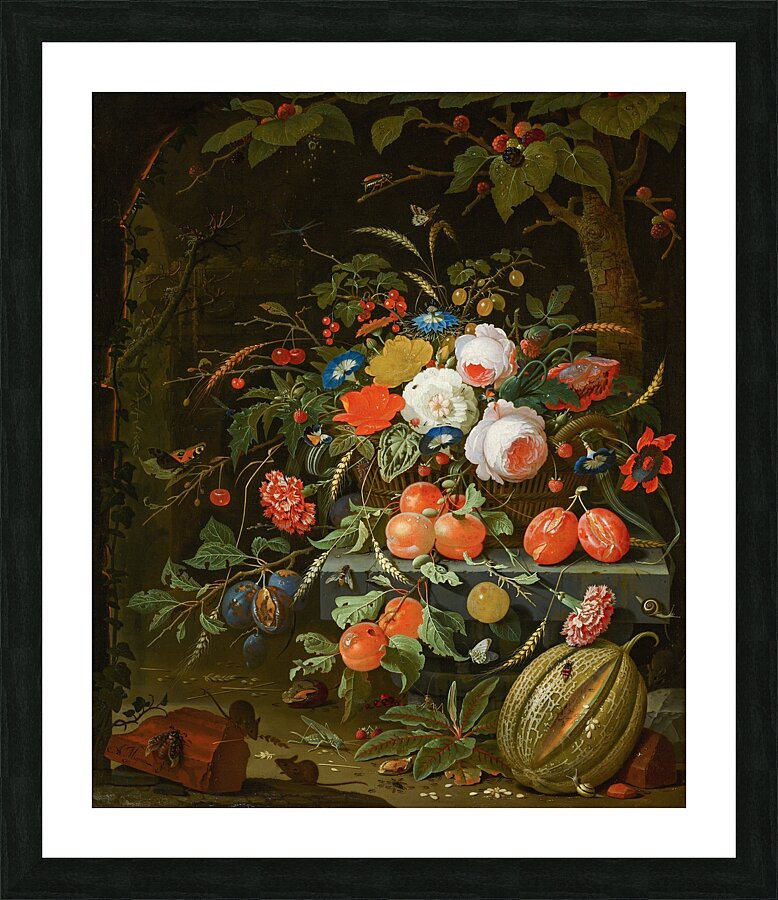Flowers and Fruit by Abraham Mignon [1640–1679] Picture Frame print