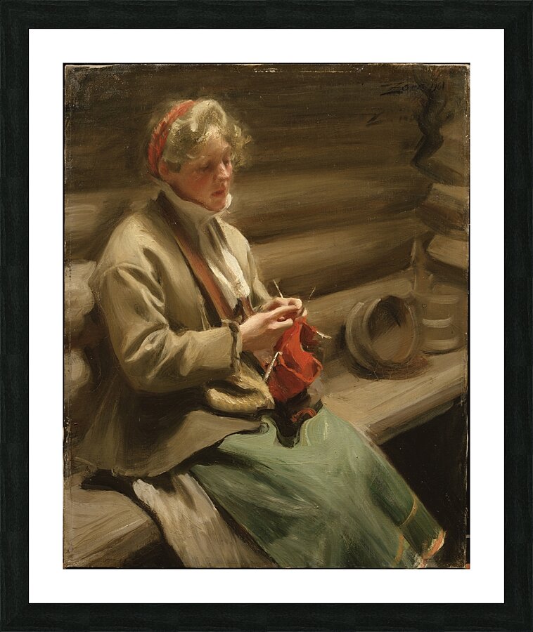 Dalecarlian Girl Knitting. Cabbage Margit [1901] by Anders Zorn [1860–1920] Picture Frame print
