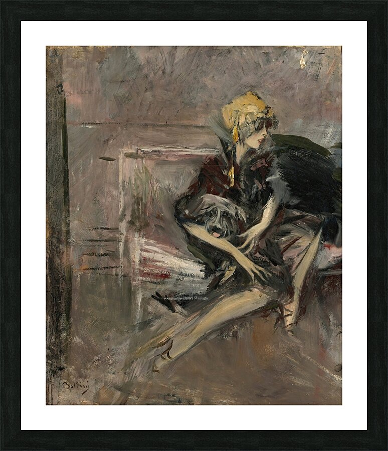 Lady In A Yellow Hat With Her Dog [The Marchesa Casati] [1931] by Giovanni Boldini [1842–1931] Picture Frame print