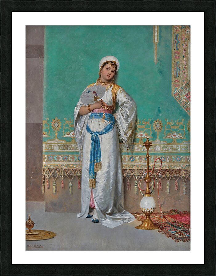 Portrait of an oriental woman with a fan by Francesco Beda [1840–1900] Picture Frame print