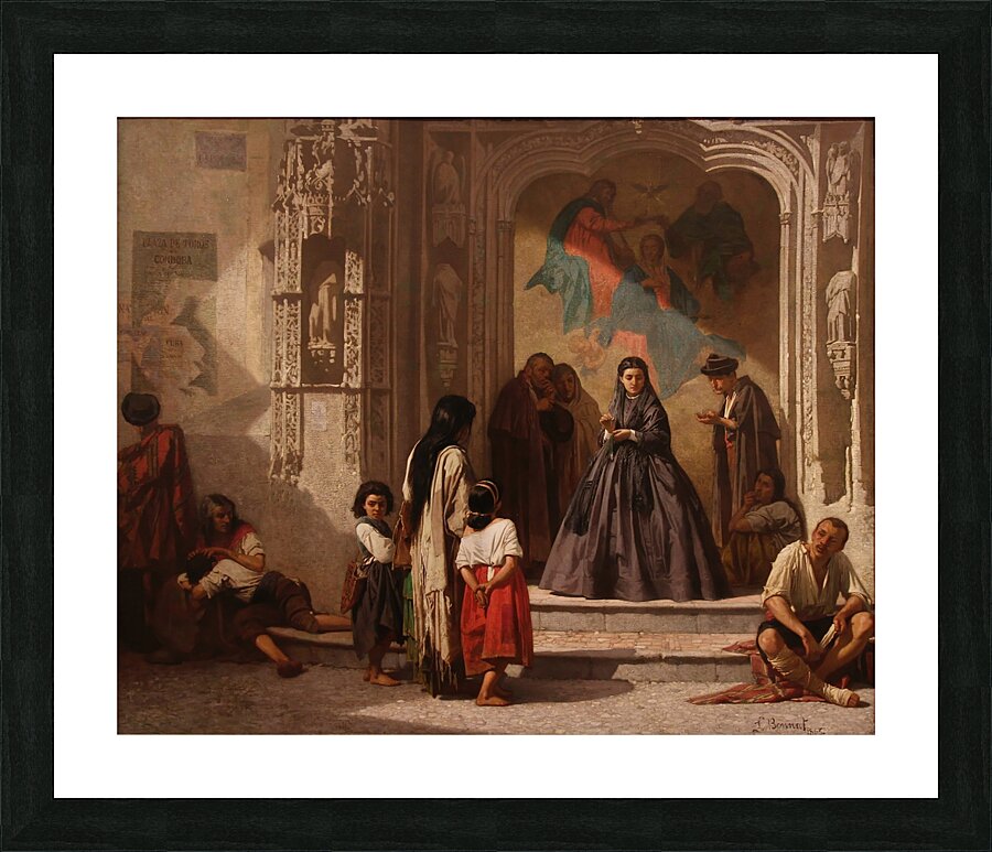 Jeune femme faisant la charité à l’entrée de la chapelle de l’hôpital San Sebastian à Cordoue [1863] by Léon Bonnat [1833–1922] Picture Frame print