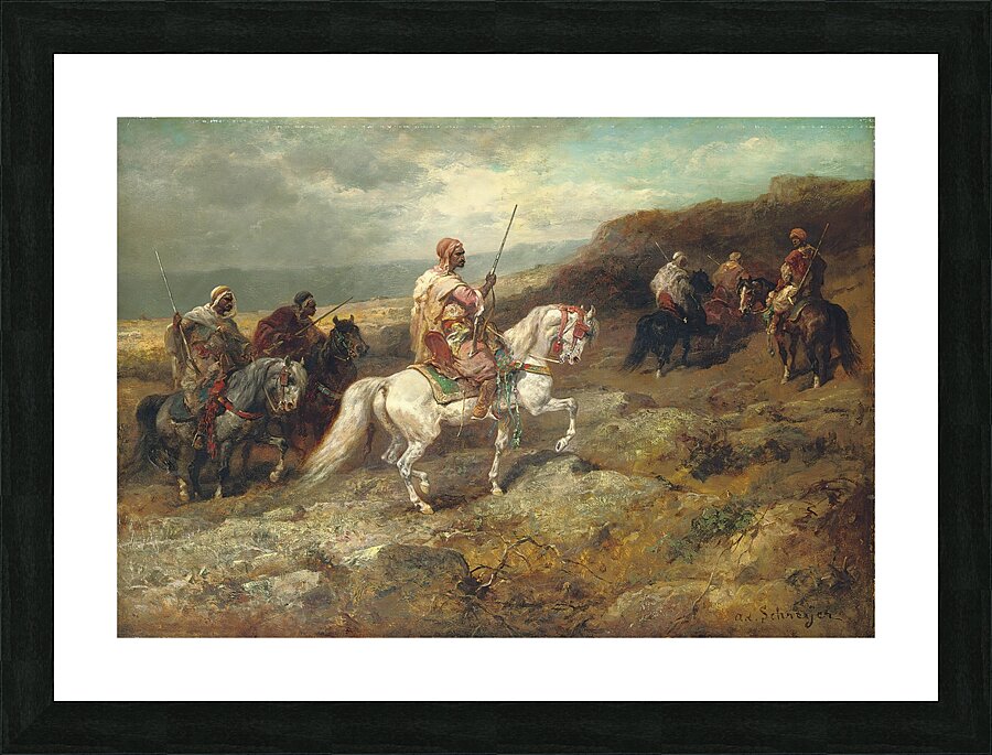 Arab Warriors On A Rocky Hillside by Adolf Schreyer [1828–1899] Picture Frame print