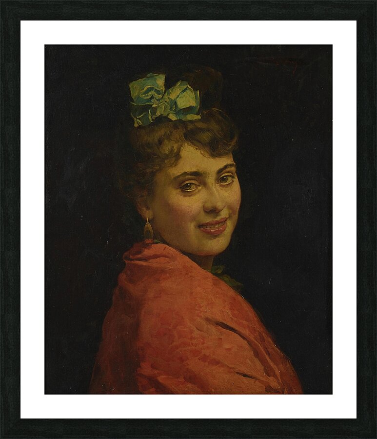 A portait of a lady with a red shawl by Raimundo de Madrazo y Garreta [1841–1920] Picture Frame print