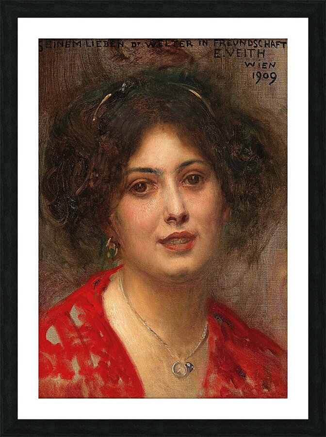 Portrait of a Young Woman in a Red Dress by Eduard Veith [1856–1925] Picture Frame print