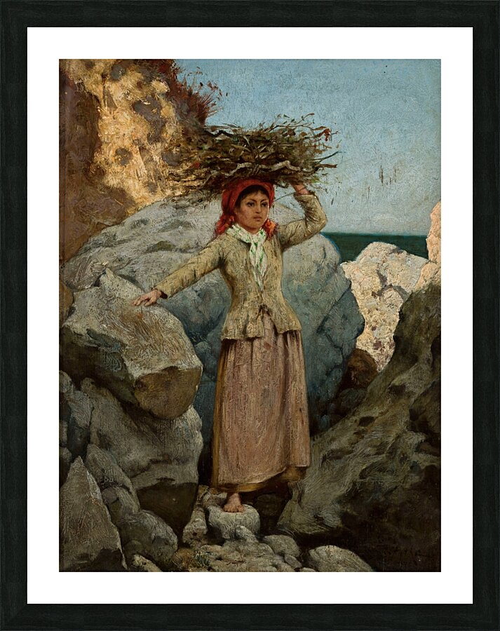 Annunziata. Girl with a bunch of brushwood on her head [1894] by Curt Agthe [1862–1943] Picture Frame print