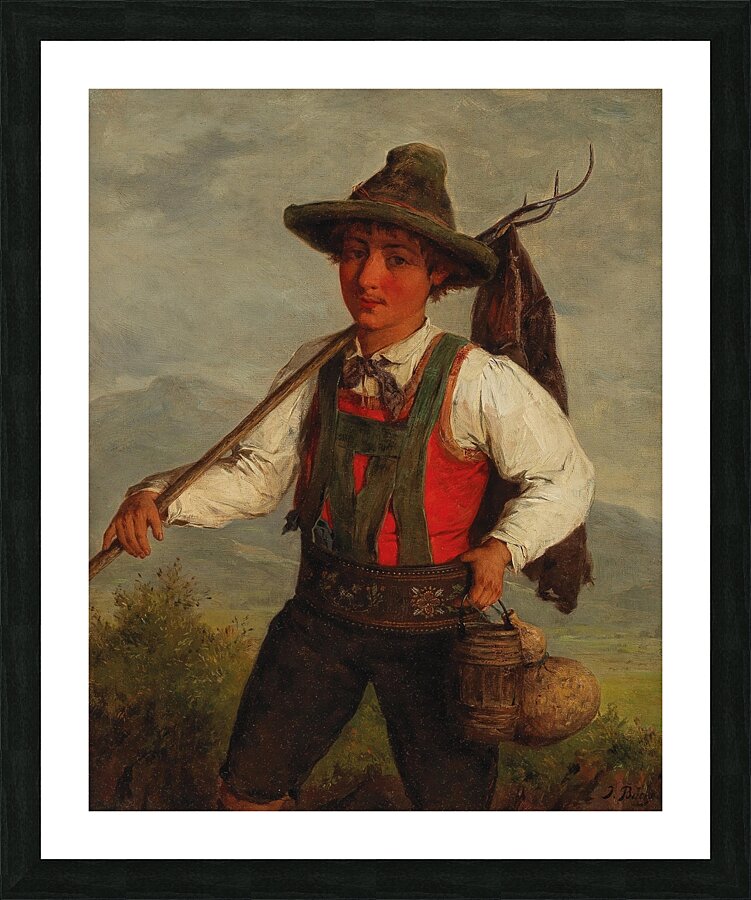 A Peasant On The Way To The Field by Josef Büche [1848–1917] Picture Frame print