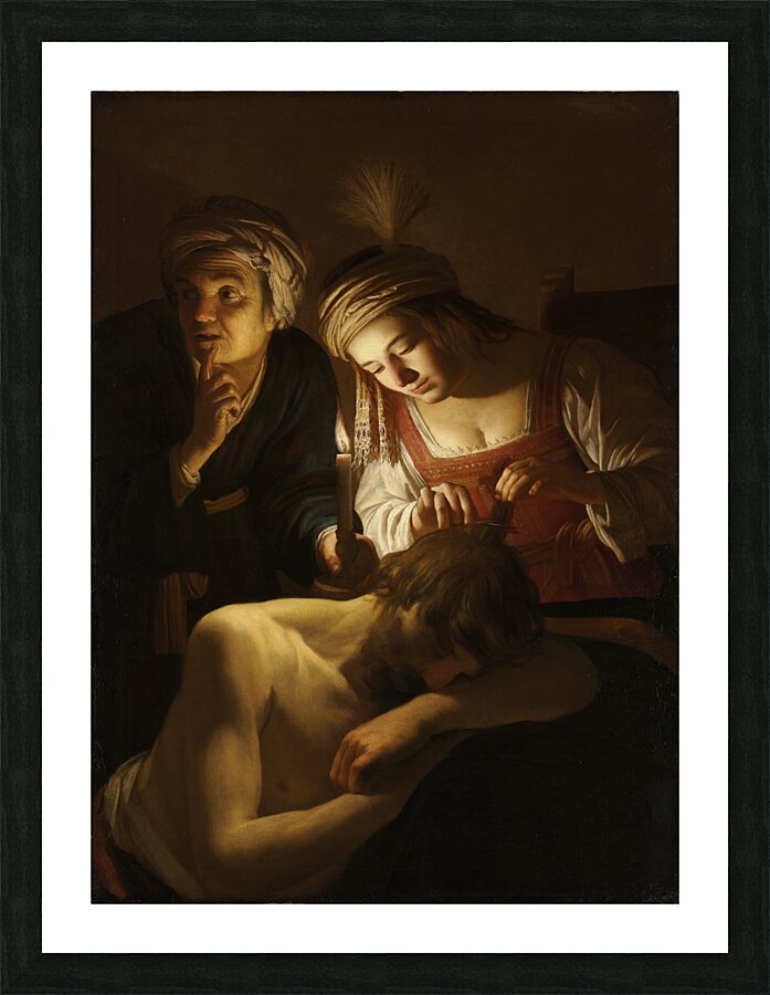 Samson and Delilah [c. 1616] by Gerard van Honthorst [1592–1656] Picture Frame print